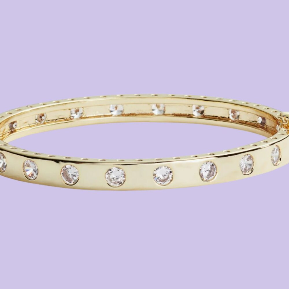 Melinda Maria Ashley Hinge Cuff Bangle Gold White CZ Diamondettes